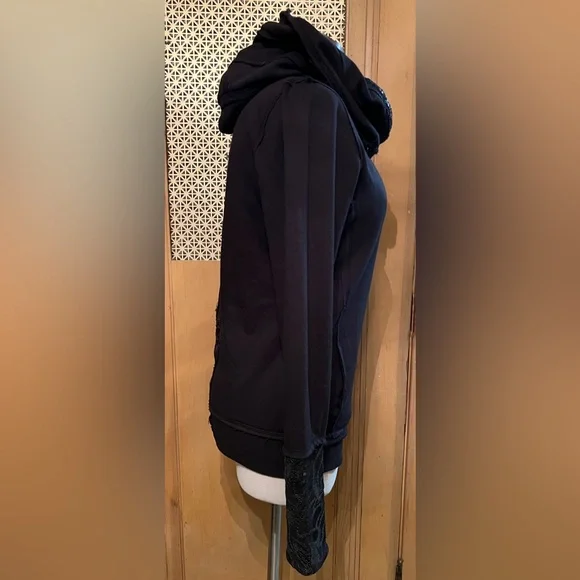 CRASH & BURN black sequin zip hoodie L - Picture 5 of 12